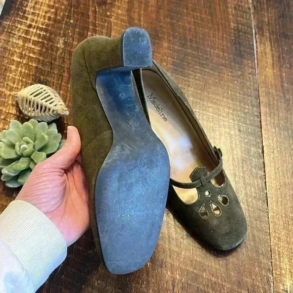 Madeline | “KAI” Dark Olive Green Suede Mary Janes with Heel - Picture 5 of 6